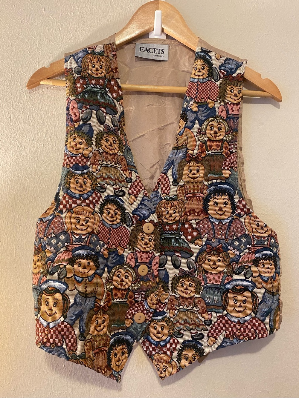 Women’s Vintage Facet’s Tapestry Raggedy Ann & Andy Vest SzM Grandmacore Fall